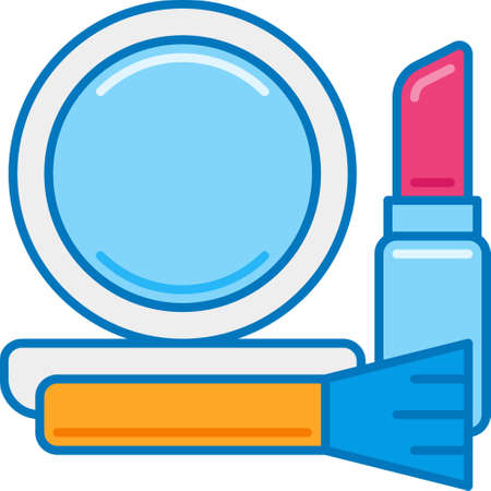 Vector flat icon illustration of face powder, makeup brush, lipstick. Cosmetics concept for story highlights cover.のイラスト素材