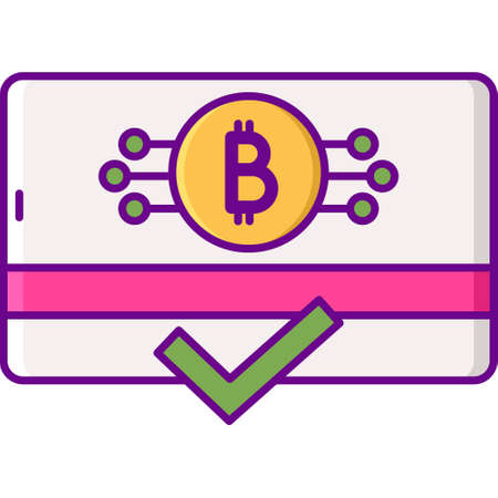 Vector flat icon illustration of a card with bitcoin sign. Accept cryptocurrency payment concept.のイラスト素材
