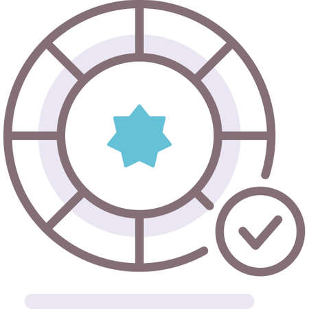 Vector flat icon illustration of poker chip with checkmark. Free bet offers. Casino gambling concept.のイラスト素材