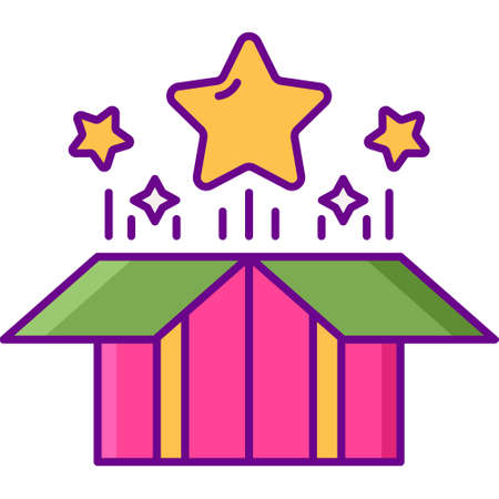 Vector flat icon illustration of stars popped up from a gift box. Event reward concept.のイラスト素材