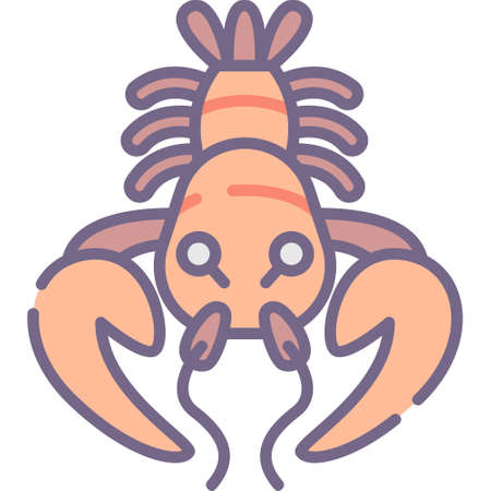 Vector flat icon illustration of a lobster. Animals and fauna concept.