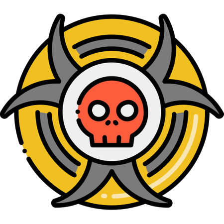 Vector flat icon illustration of biohazard sign with human skull. Critical infection concept.のイラスト素材