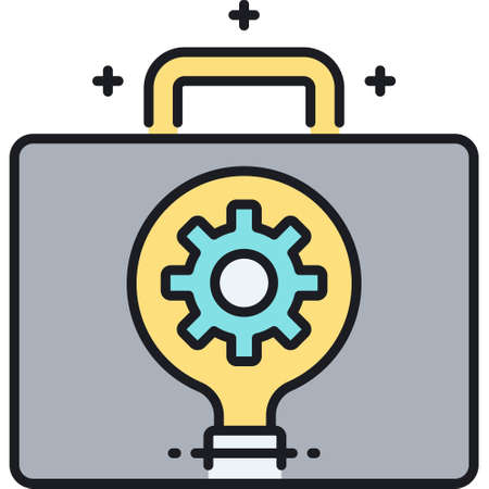 Flat vector icon illustration of a briefcase with bulb and gear. Business idea concept.のイラスト素材