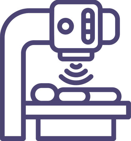 flat icon illustration of patient receiving radiation therapy with medical linear acceleratorのイラスト素材