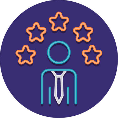 Flat vector icon illustration of male with stars above head. Employee abilities concept.のイラスト素材