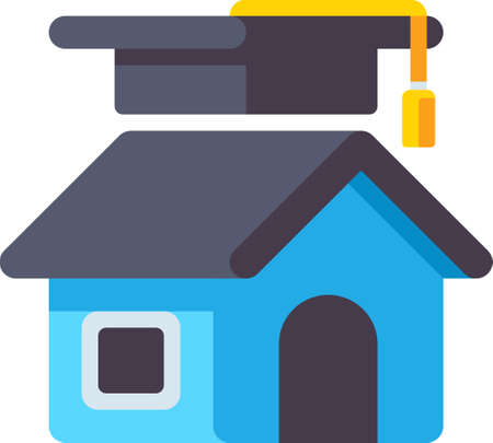 Vector flat icon of homeschooling. Graduation cap and house illustration.のイラスト素材
