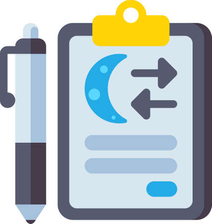 Flat icon illustration of permit for night shift. A pen and a check board with moon sign.のイラスト素材