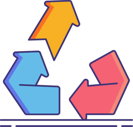 Vector flat icon illustration of upcycling. Process of transforming by-products and waste into new materials or products. Circular economy and sustainability concept.のイラスト素材
