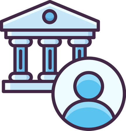 Flat vector icon of bank account. Illustration of building and user profile.のイラスト素材