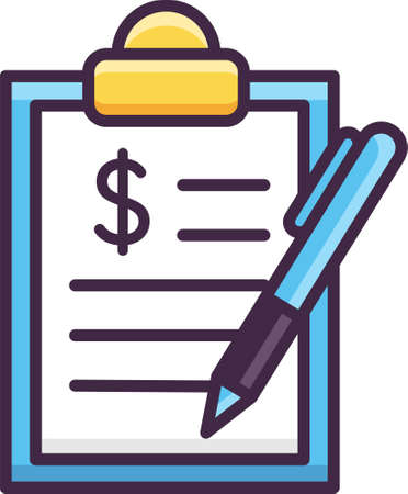 Vector flat icon of loan application status. Illustration of a paper on checkboard and a pen. Banking and financing concept.のイラスト素材