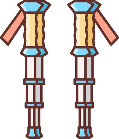 Vector line icon illustration of trekking or hiking poles. Camping and outdoor activity concept.のイラスト素材