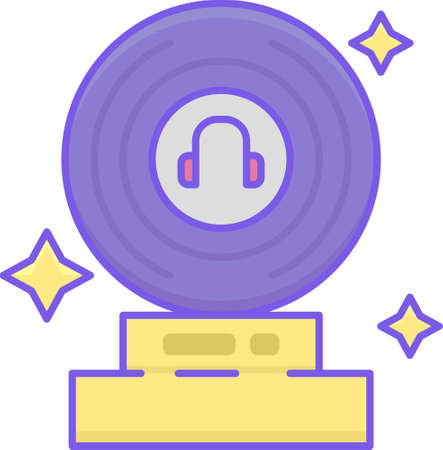 Vector line icon of DJ award. Illustration of a trophy with vinyl.のイラスト素材