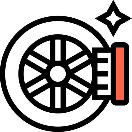 Line vector icons illustration of tire cleaning with brush. Car wash concept.のイラスト素材