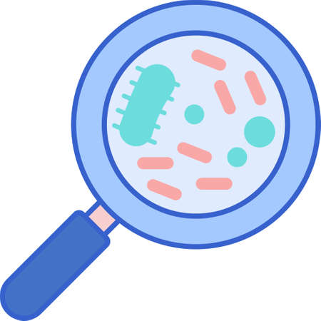 Line icon illustration of germs under magnifying glass. Personal hygiene and disease prevention concept.のイラスト素材
