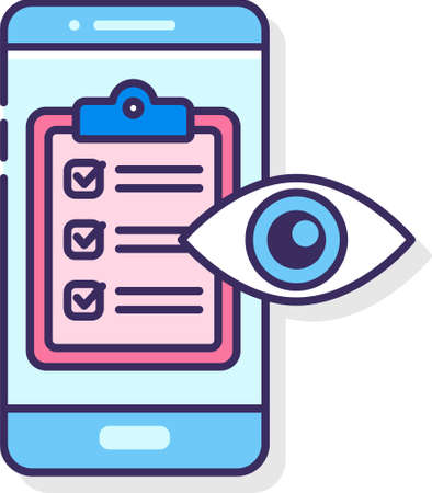 Line vector icon of task tracking app. Illustration of a checkboard on smartphone screen and an eye.のイラスト素材