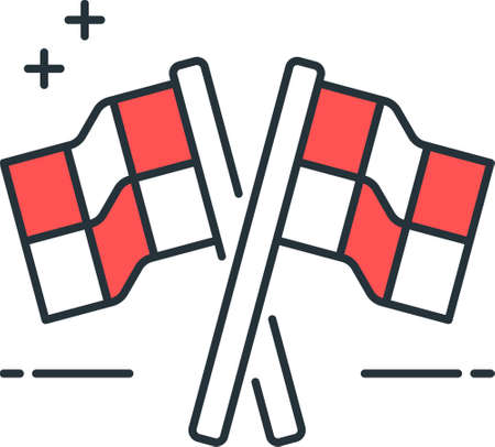 Line vector icon of racing game. Illustration of two crossed checkered flag.