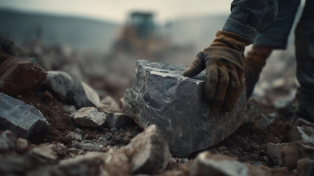 Close up of worker's feet in dirty shoes on the floor.の素材