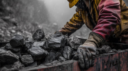 Worker with coal in a coal mine, coal mining industry.の素材