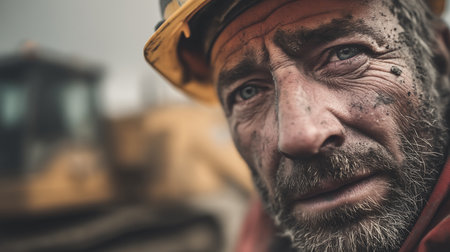 Portrait of a senior coal miner with hard hat and hardhatの素材