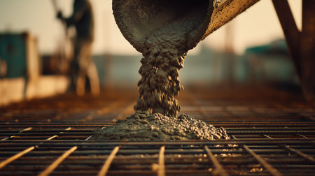 Pouring cement in the construction site. Selective focus. nature.の素材