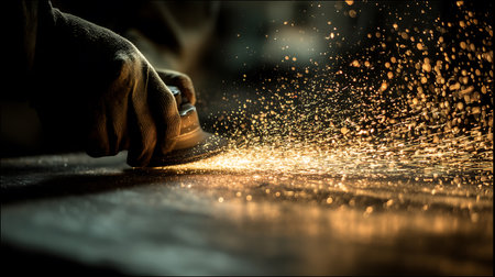 Close-up of a worker using a grinder to cut metalの素材