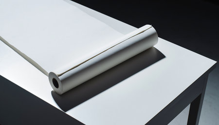 Roll of white paper on a white table. Shallow depth of field.の素材