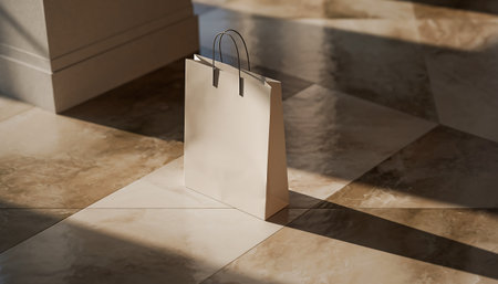 Blank paper shopping bagle floor. 3d rendering.の素材