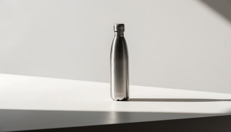 bottle of water on white table, isolated on grey, mockupの素材