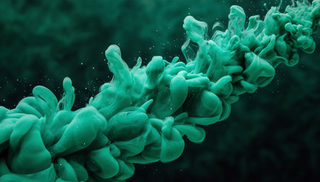 Green ink in water. Abstract background. 3d rendering, 3d illustration.の素材