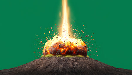Burger with sparks coming out of the crater. 3D renderingの素材