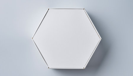 A clean, minimalist image of a white hexagon shape on a light gray background, perfect for graphic design and creative projects.の素材