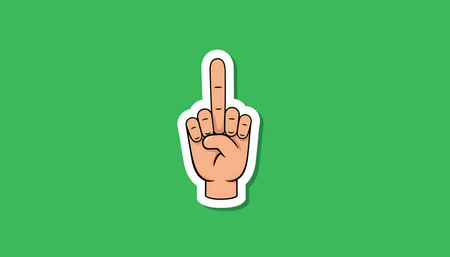 A cartoon-style illustration of a hand showing the middle finger, set against a green background, symbolizing defiance or insult.の素材