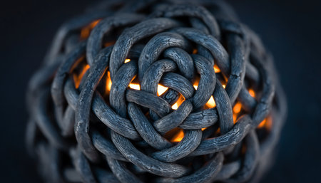 Burning wicker ball on a dark background. 3d renderingの素材