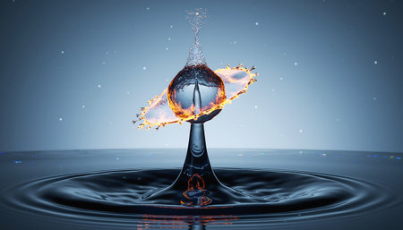 A mesmerizing image capturing the intricate dance of water drops colliding, creating a stunning display of liquid artistry and dynamic movement.の素材