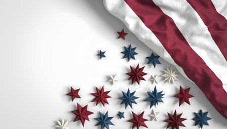 A patriotic display featuring the American flag and decorative stars, perfect for celebrating national holidays and events with a festive touch.の素材