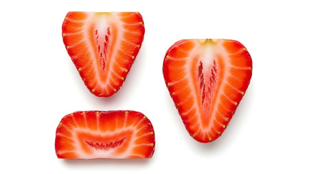 Strawberry slices isolated on white background. Top view. Flat lay.の素材