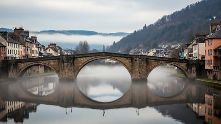 View of the old town of Colmar, France on a foggy dayの素材