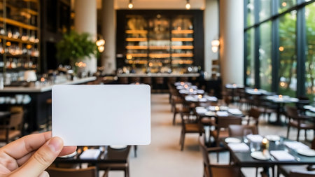 Blank business card in restaurant - Vintage filter and soft focus effectの素材