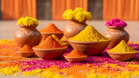 Colorful powder for Holi festival, indian festival of colorsの素材