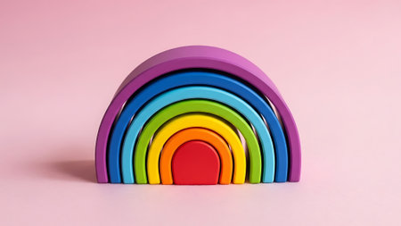 Rainbow made from plasticine on pink background. 3d illustrationの素材