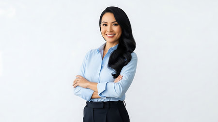 Portrait of happy smiling asian businesswoman with folded arms.の素材