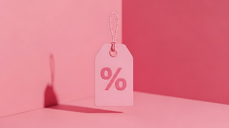 Sale tag with percent symbol on pink background. 3d renderingの素材
