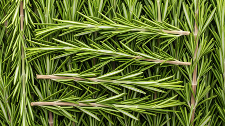 Fresh rosemary twigs as background, top view, close upの素材