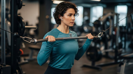 Beautiful young woman training in the gym. Healthy lifestyle concept.の素材