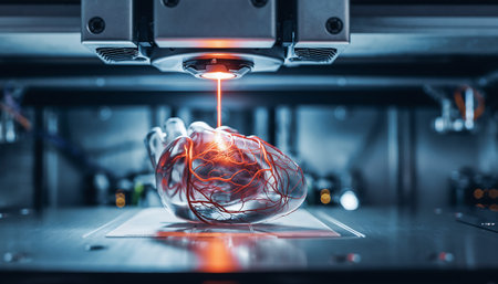 3D printer printing human heart close-up. 3d renderingの素材