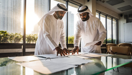 Two arabic businessmen working together in the office. Business conceptの素材