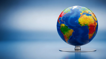 Globe with map of the world on blue background. 3d illustrationの素材