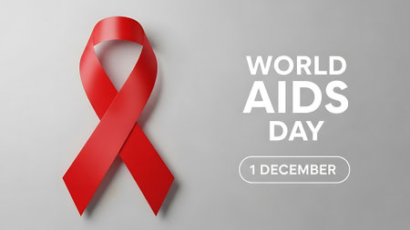 World Aids Day. Red ribbon on gray background. Vector illustration.の素材