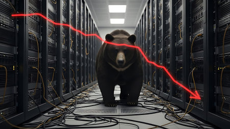 Bear in the center of the server room. 3D rendering.の素材