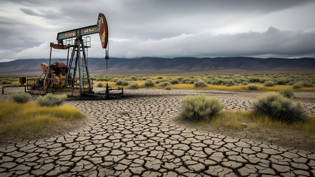 Oil pump in the desert. Conceptual image for oil industry.の素材